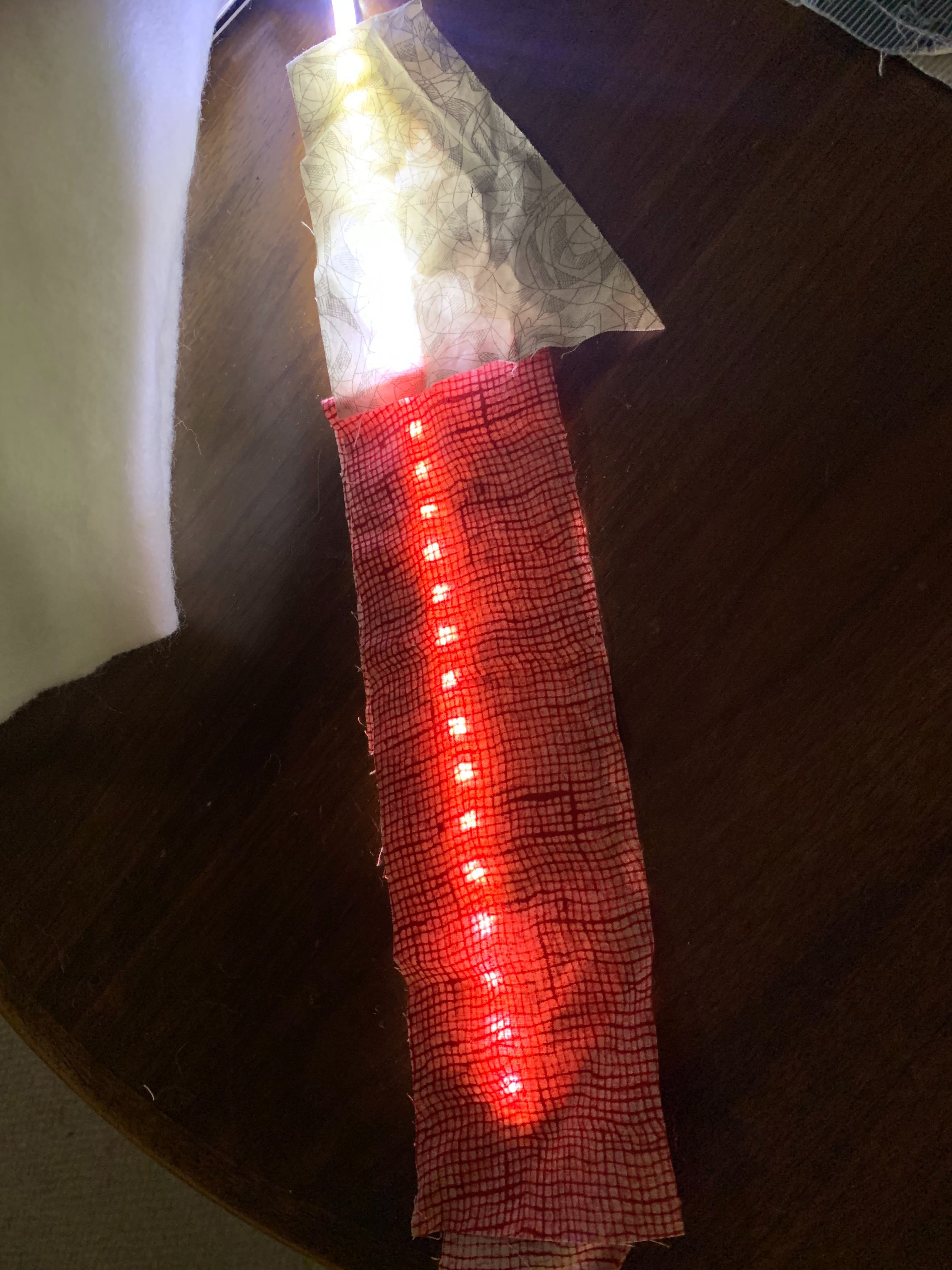 a combination of some dotted lights in red fabric and more diffuse white fabric